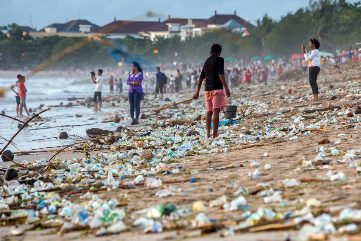 Bali Beach Covered with trash