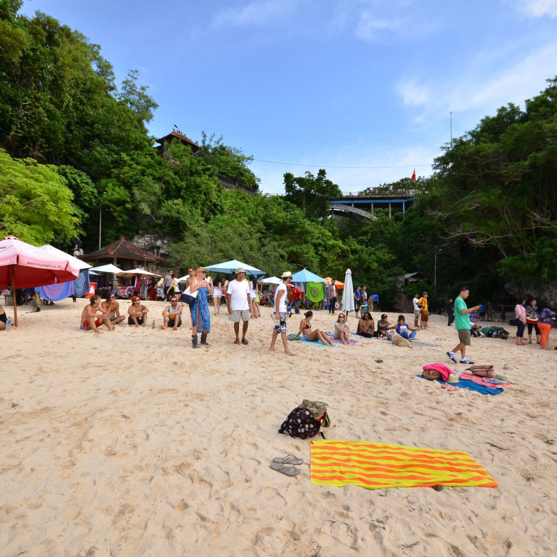 Tourists on a Busy Padang Padang Beach in Uluwatu Bali.jpg