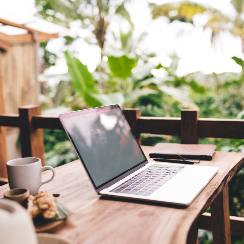 Laptop on the table of Joglo Villa - Digital Nomad - Ubud - Bali