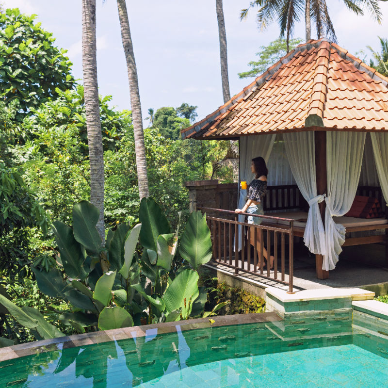 Woman-Stands-At-Pool-Shala-in-Bali-Villa