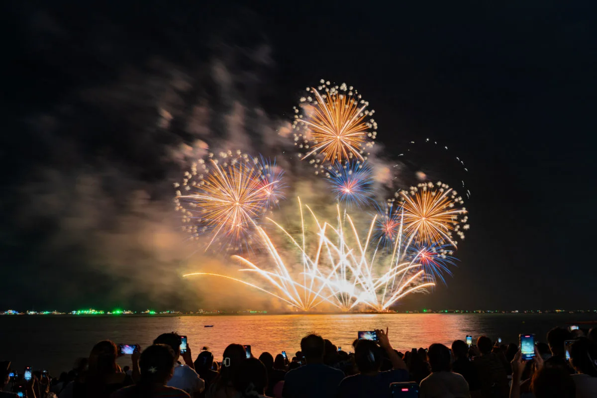 Fireworks Over Beach and Ocean.jpg