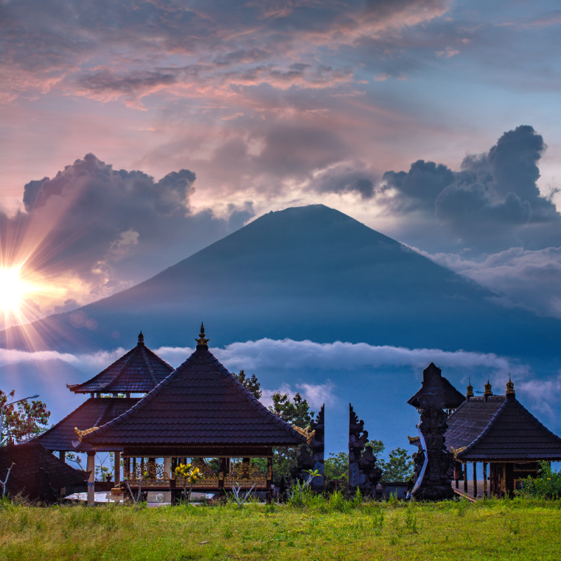 Mount-Agung-With-Temple-and-Rice-Paddie-In-Bali