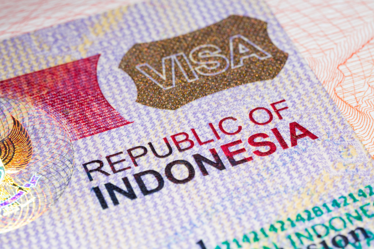 Close up of Indonesia Visa Sticker in Passport