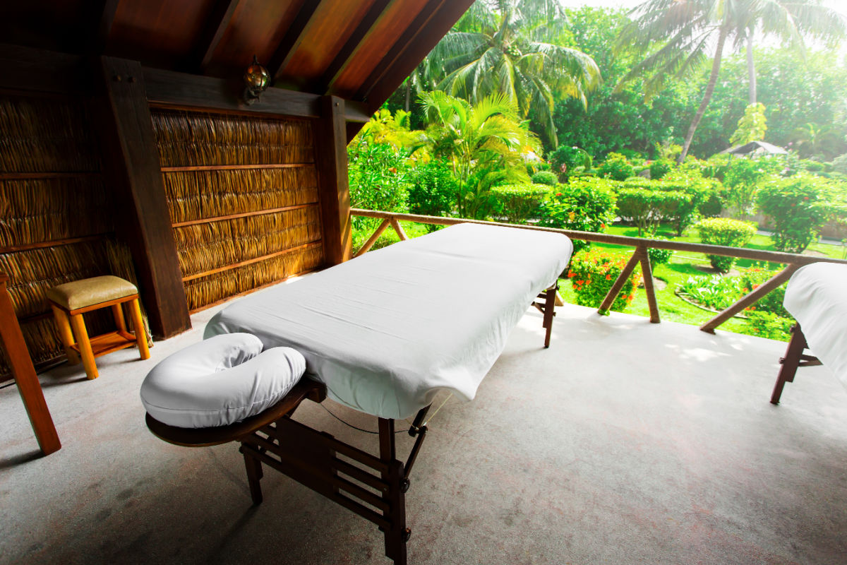 Spa Bed In Bali On Outdoor Terrace Garden Jungle