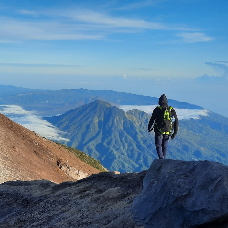 Man Hikes Solo on Mount Agung