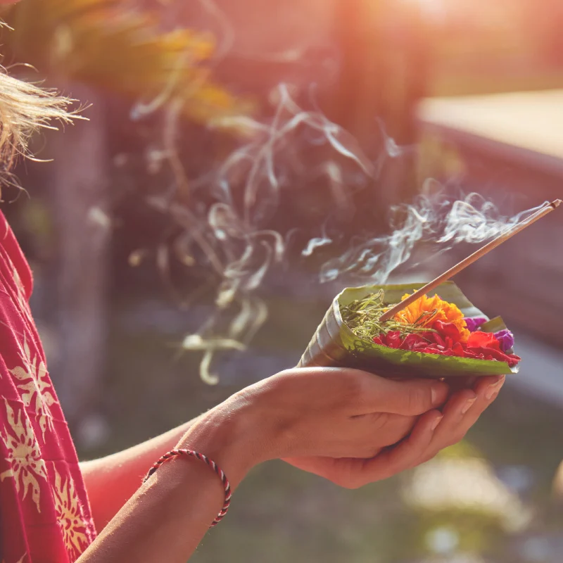 Woman Holds Canang Sari in Bali