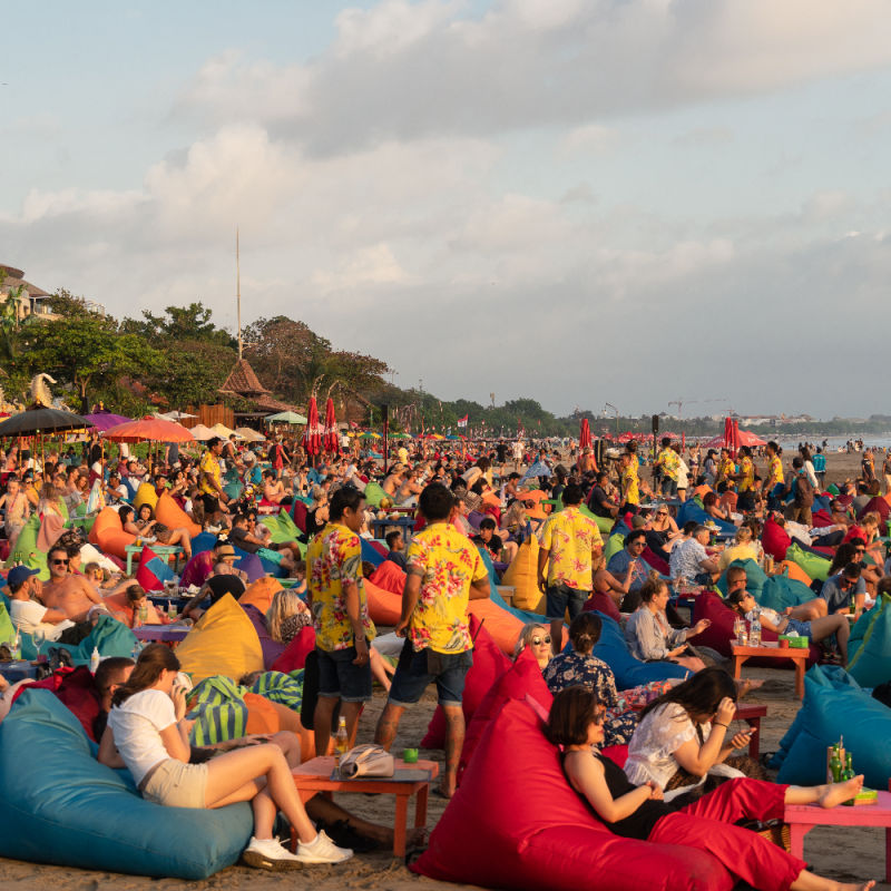Seminyak Beach In Bali Very Busy With Tourists