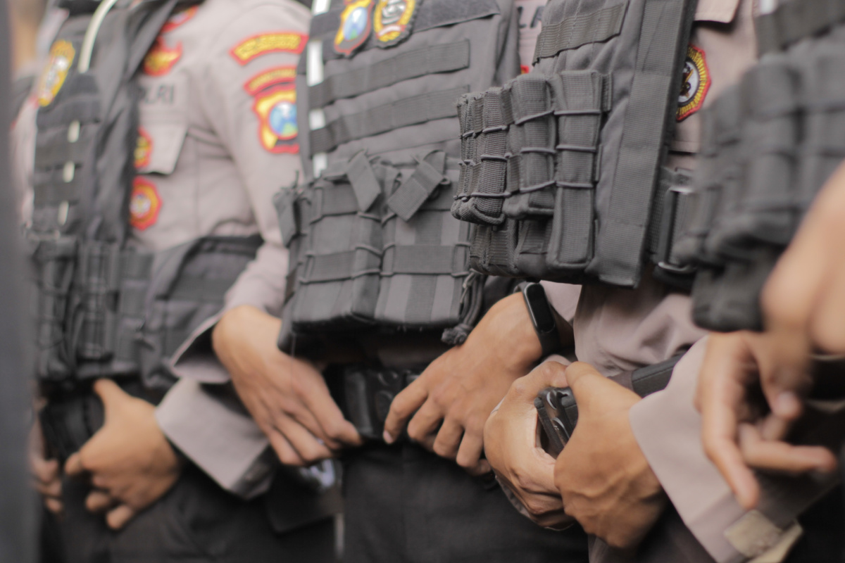 Police line up ready for operation in Bali