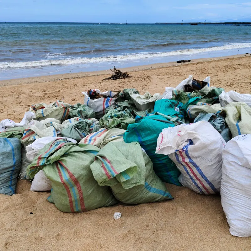 Trash Bags on Bali Beach