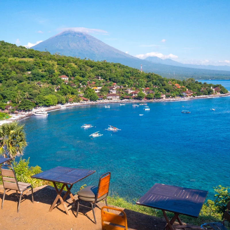 View Of Mount Agung and Amed Beach in Bali