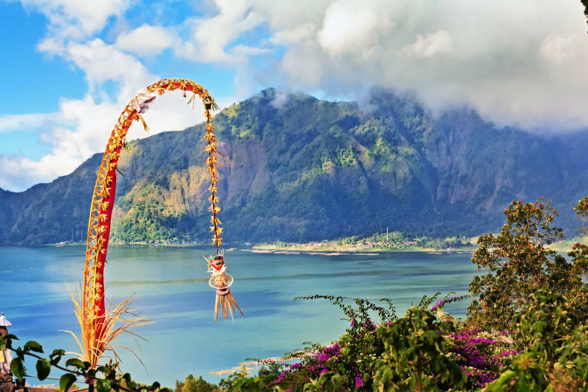 Galungan Penjor Stands Close to Lake Batur in Bali