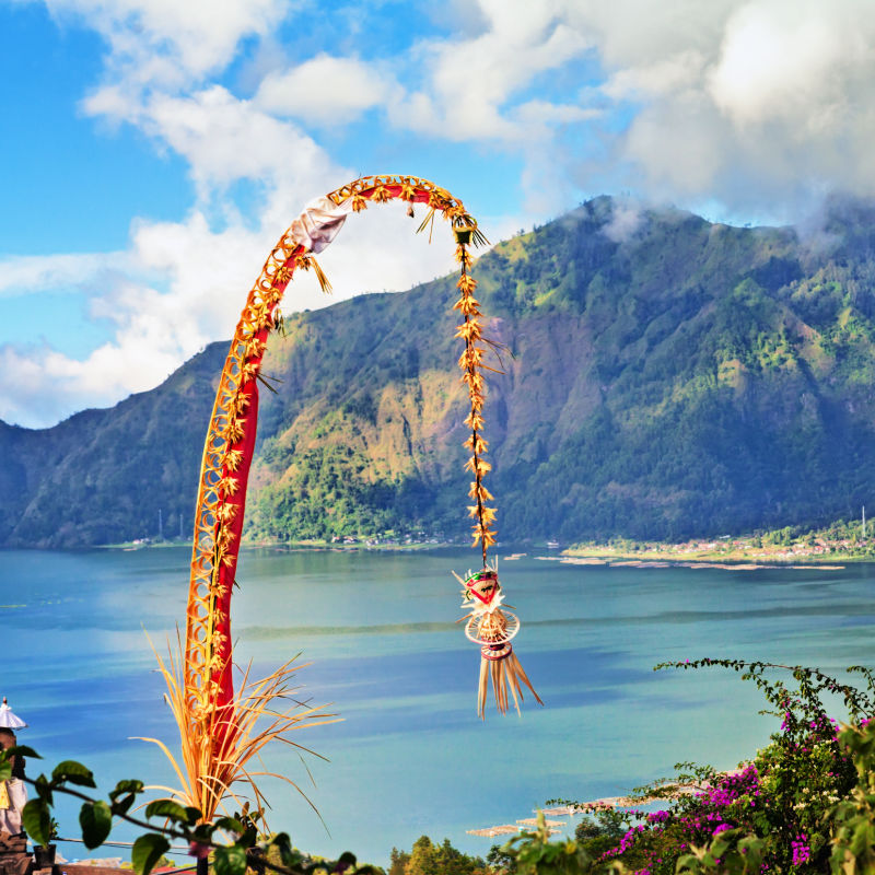 Galungan Penjor Stands Close to Lake Batur in Bali