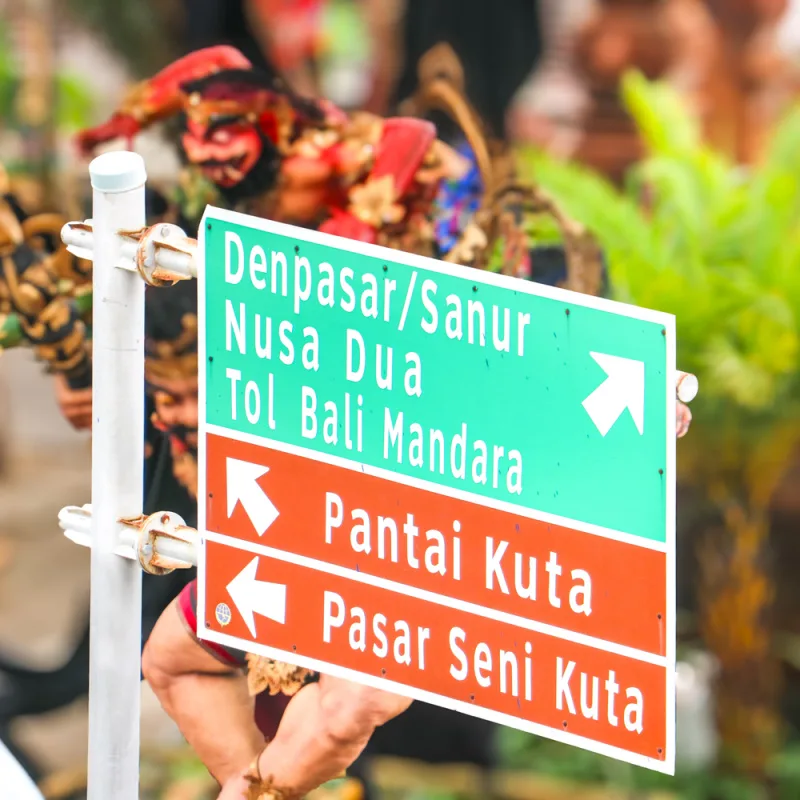 Road Sign for Kuta Sanur Nusa Dua in Bali