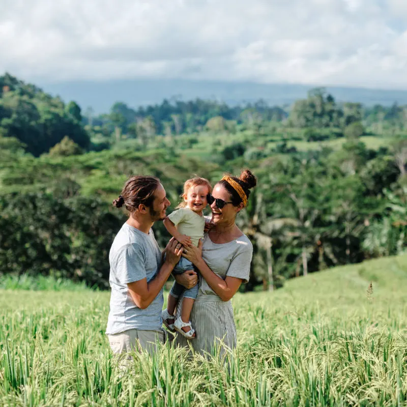 Tourist Family in Bali Enjoy Rice Paddy