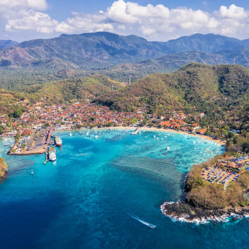 View of Padangbai Beach in Karangasem Regency