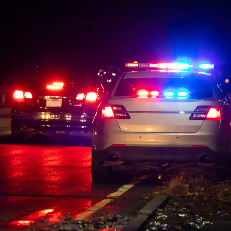 Blue Lights On Police Car