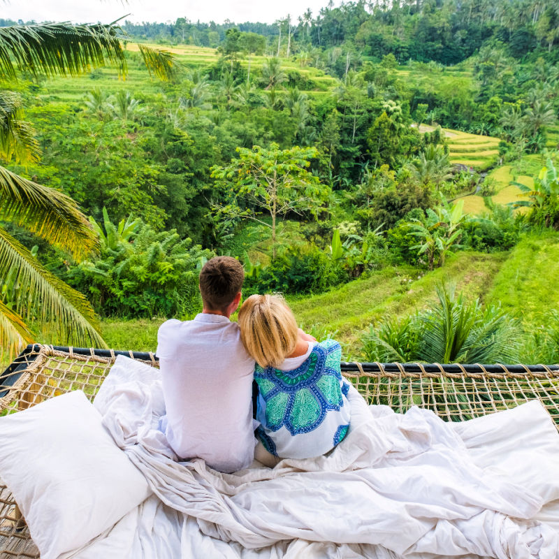 Couple Look at Rice Terrace Jungle View in Bali