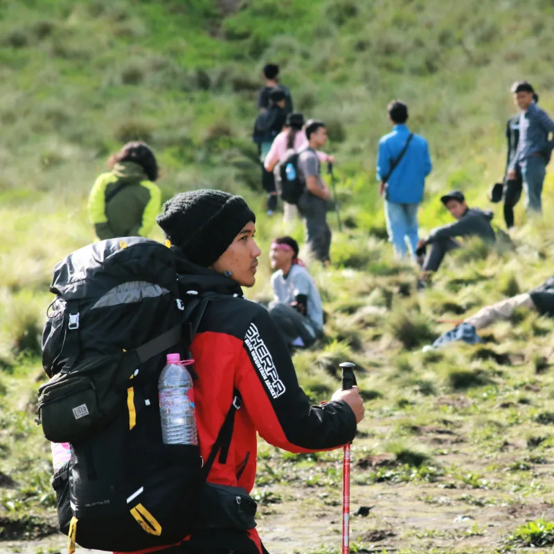 Hikers on Indoneisa Trekking Route Mountain Volcano Hike