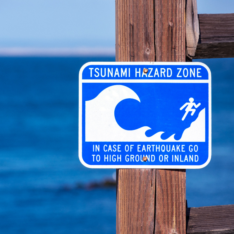 Tsunami Warning Sign by Ocean