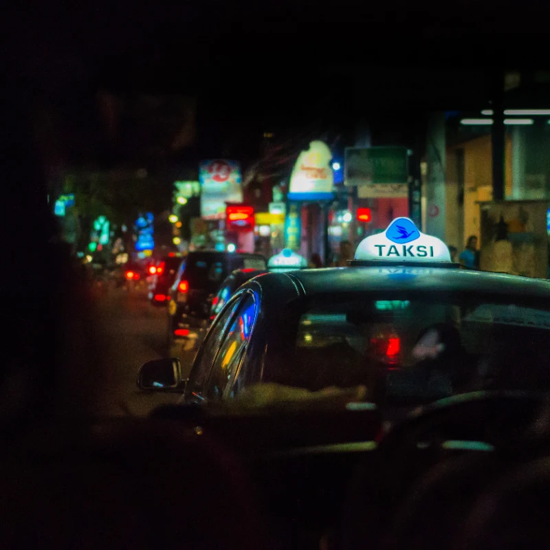 View Of Taxis in Bali Parked at Night