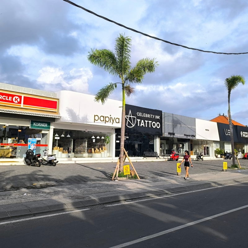 View of shops in central Canggu Bali