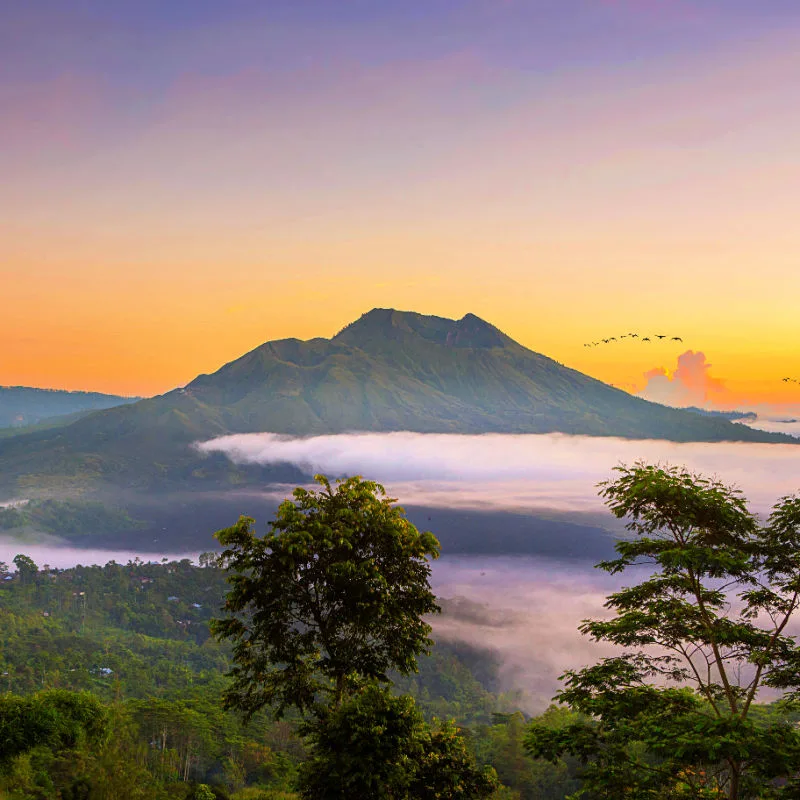 Sunrise View Over Kintamani Pinggin Village in Bali Mount Batur