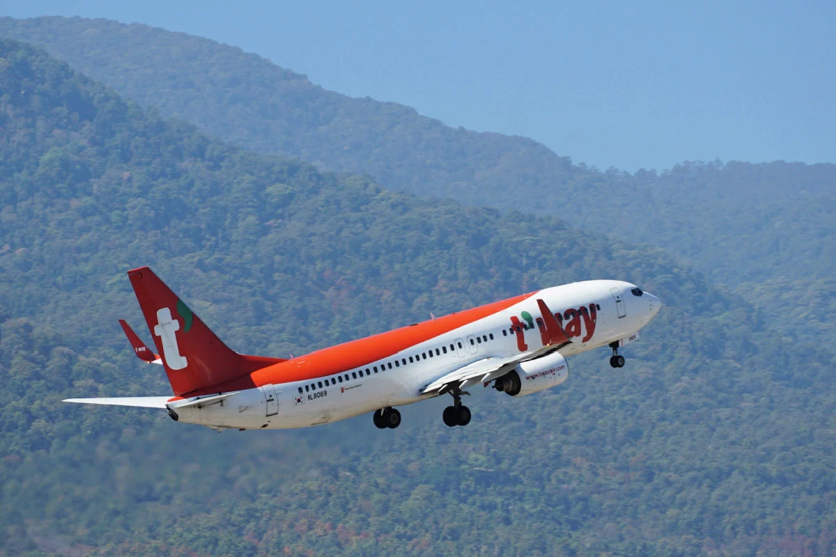 T'Way Airplane Taking Off South Korea Airline to Bali