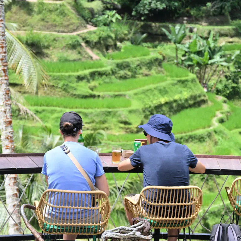 View of Tourists Looking at Bali Rice Terraces