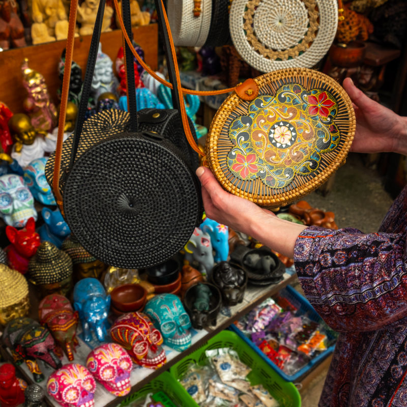 Bags at a Shopping Market in Bali Tourist Area