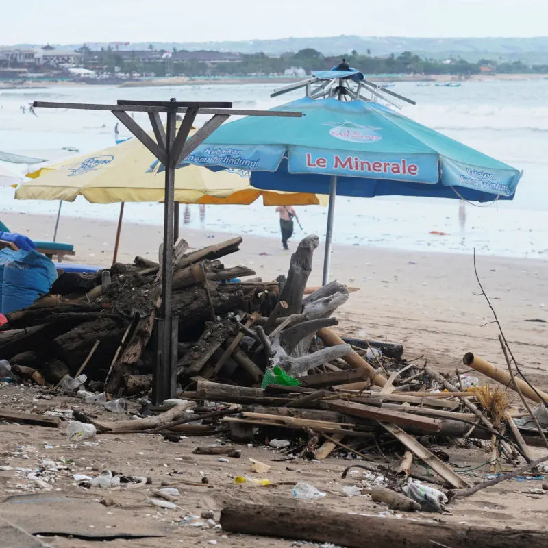 Debris Trash Waste on Kuta Beach Bali