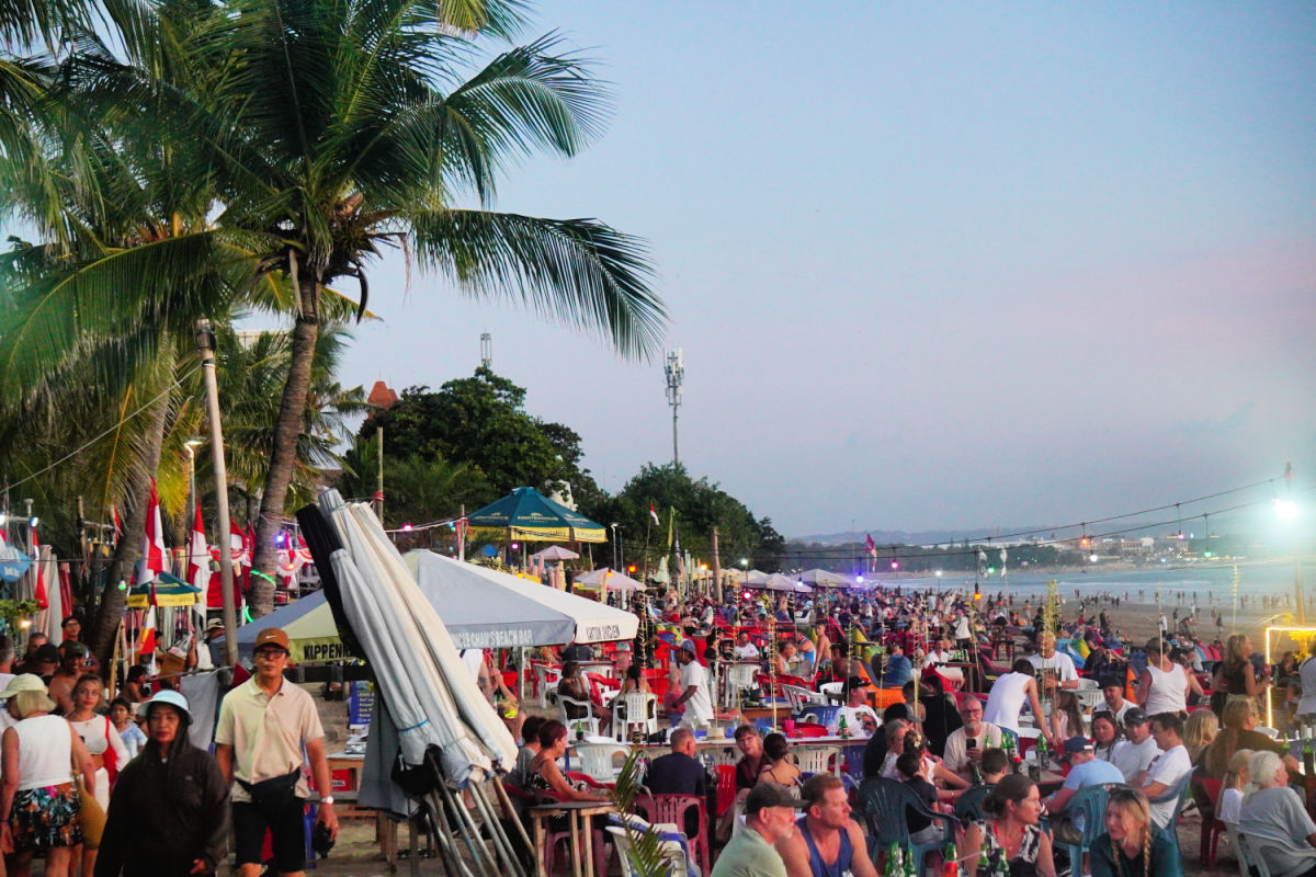 Busy Tourist Beach In Bali Kuta