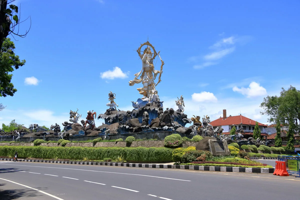 View of Denpasar Road and Statue in Bali