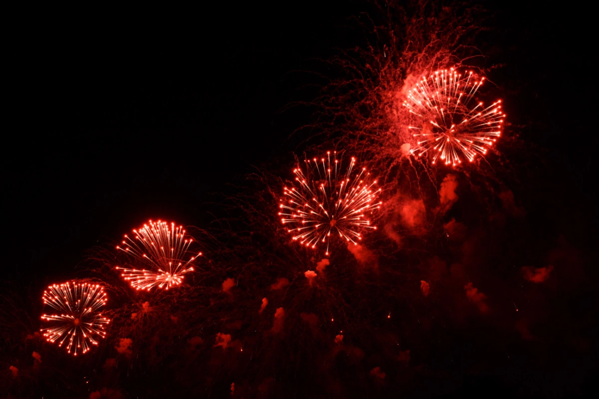 Red Fireworks in the Sky in Bali