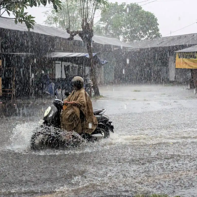 Driver on Moped in Rain in Bali