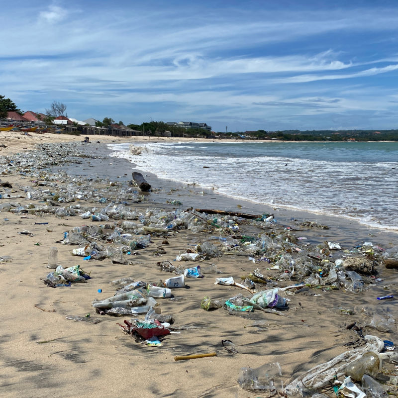 View of Trash on Bali Beach