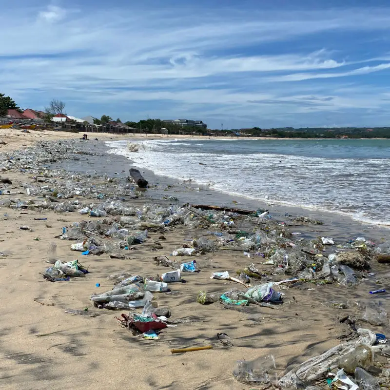View of Trash on Bali Beach