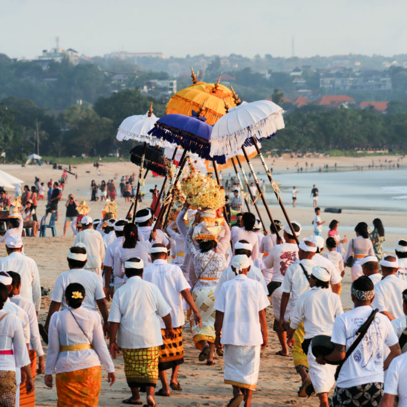 Melasti Ceremony for Nyepi in Bali at Jimbaran Beach
