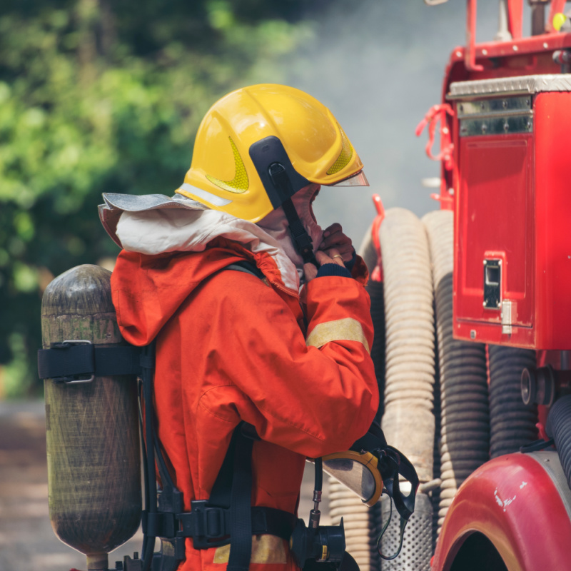 Firefighter by Fire Truck in Indonesia