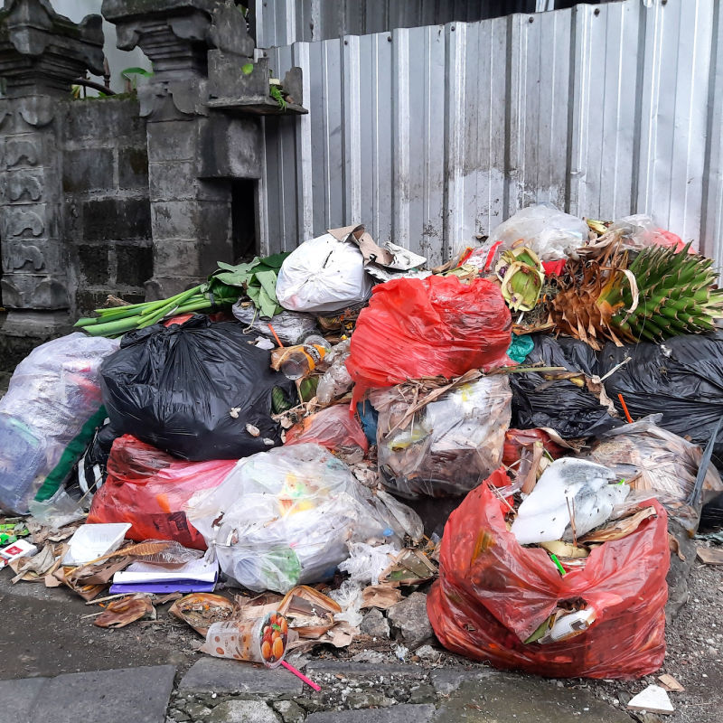 Trash Pile on Street in Bali