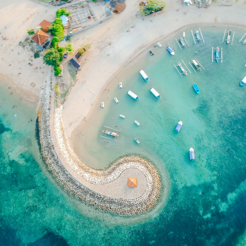 View of Sanur Beach Breakwater in Bali