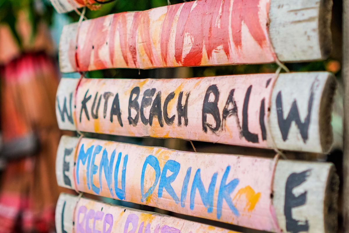Kuta Beach Sign at Souvenir Stall in Bali 