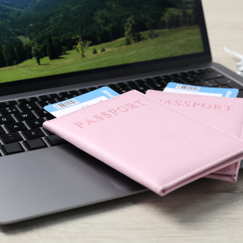 Laptop and passports for Bali travel