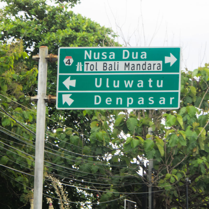 Road Sign for Nusa Dua Uluwatu Denpasar in Bali