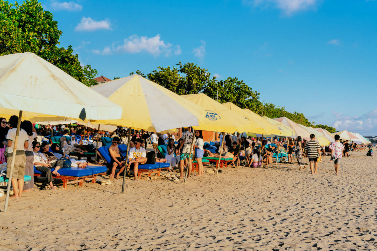View of Umbrellas on Legian Beach in Bali