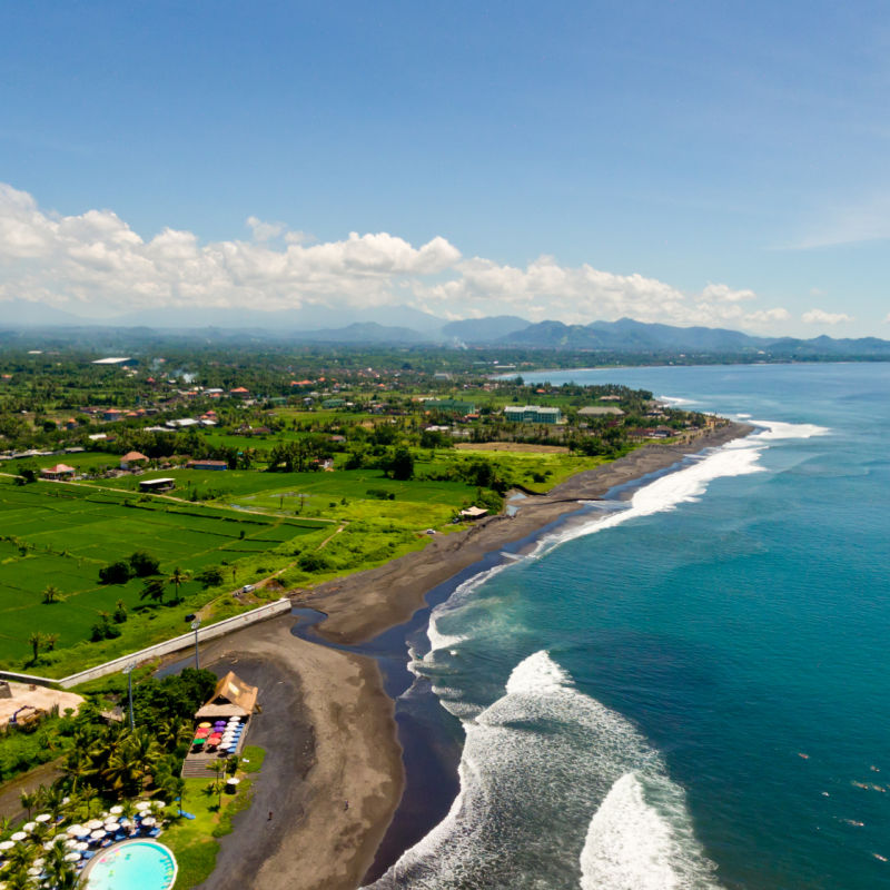 View of Keramas Beach in Bali