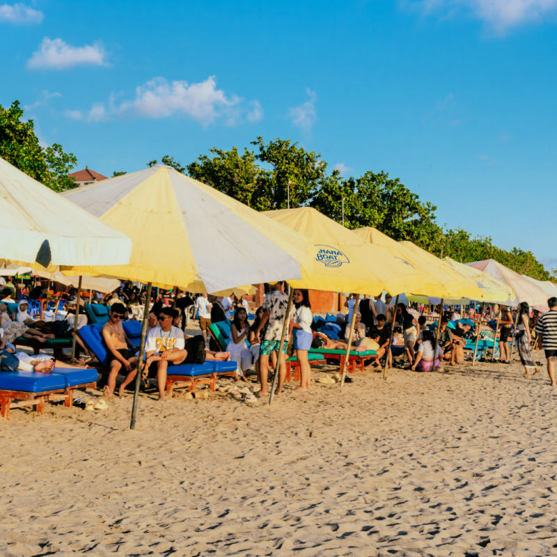 View of Umbrellas on Legian Beach in Bali
