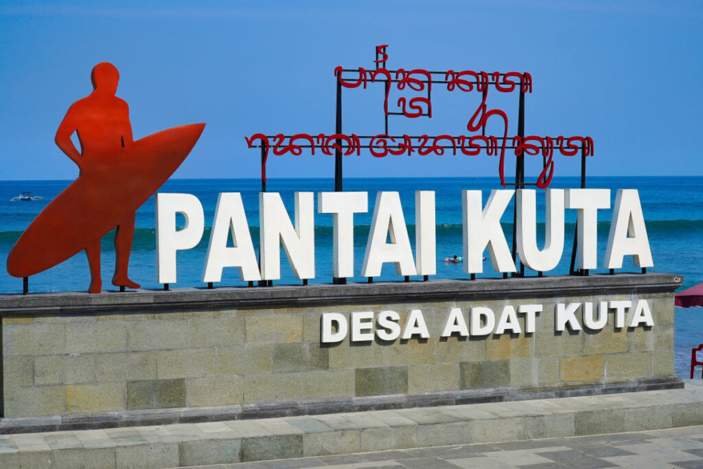View of Kuta Beach Sign